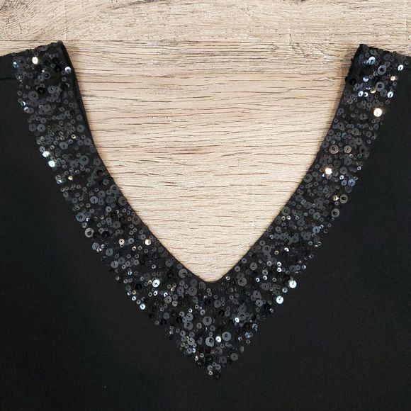 Garnet Hill Sequin Sparkly Vneck Tank Top Silk Blend Black Sz S Beaded - Picture 5 of 9